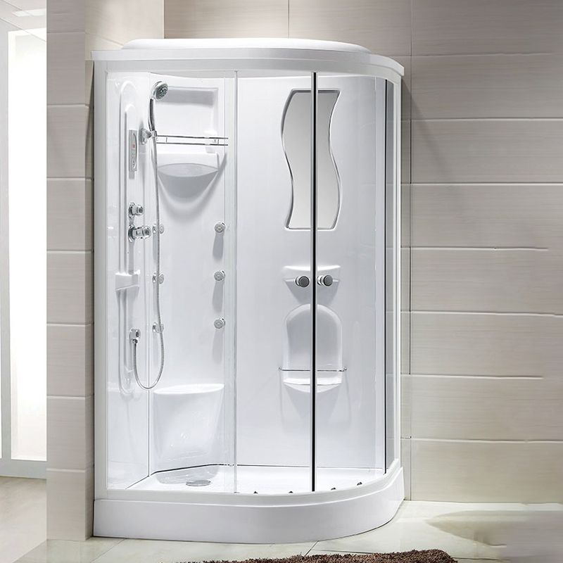 Neo-Round Shower Stall White Tempered Glass Shower Stall with Door Handles