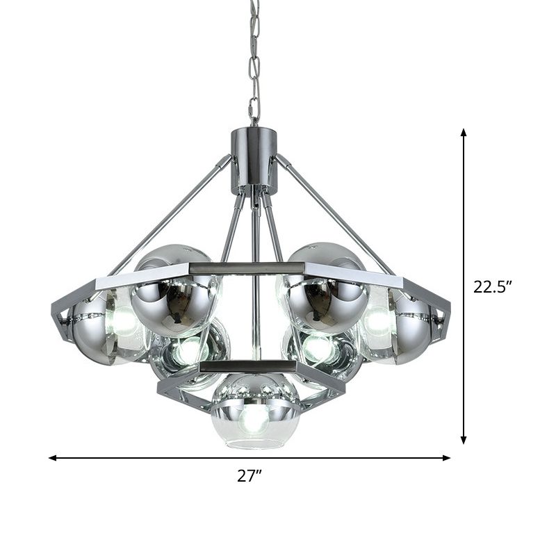 7 lampadine soggiorno sospeso leggero lampadario moderno a soffitto argento con sfera a sfera a 2 strati.