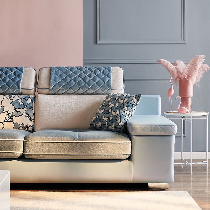 Nordic 4-Seat Sectional & Chaise Pillow Top Arm Sectional Sofa in Blue