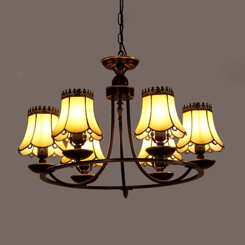 Baroque Bell Shade Chandelier Lightture 4/6/8 LUMIÈRES BEIGE VERRE BEIGE LAMPE SORT