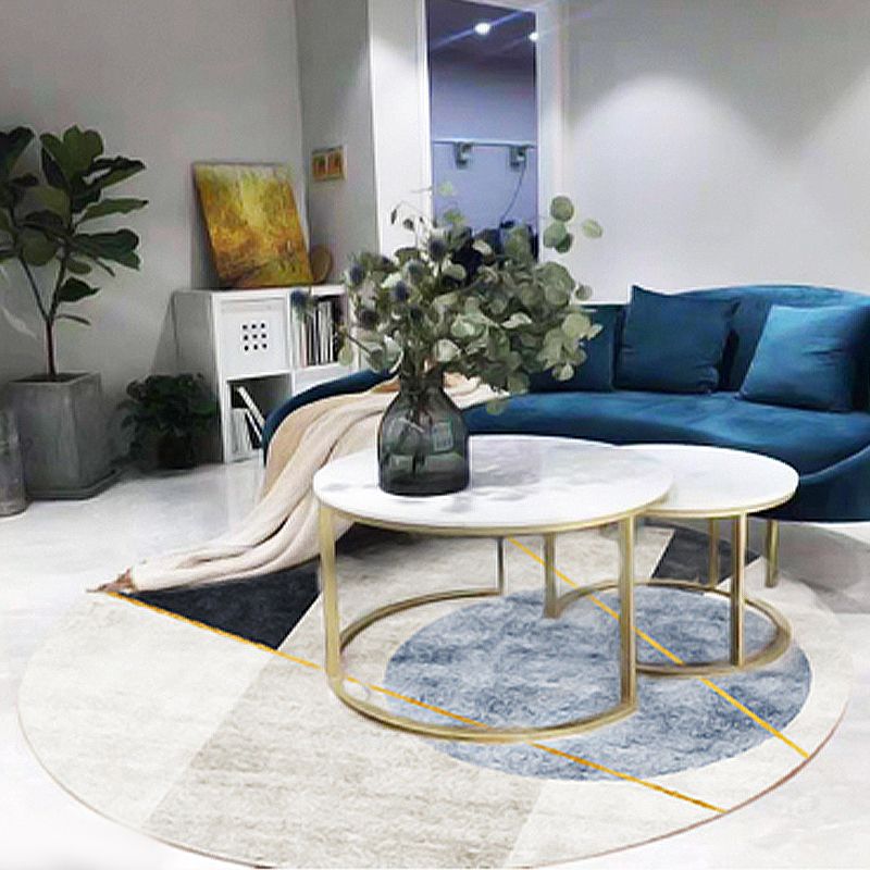 Blue Contrast Color Area Carpet Modern Polyester Area Rug Anti-Slip Easy Care Rug for Home Decor