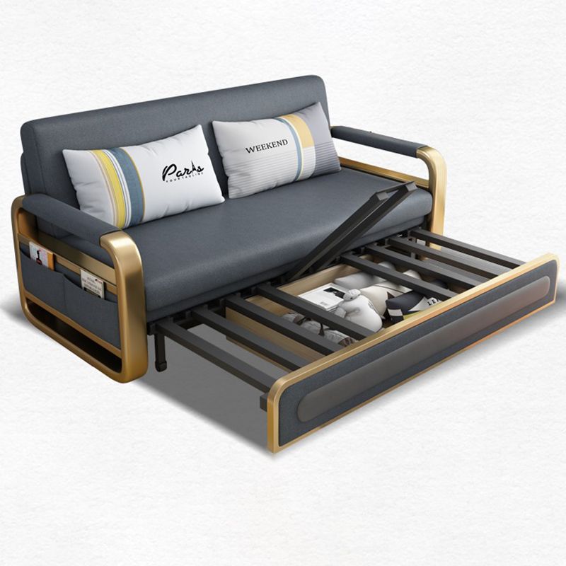 Gray Convertible Sofas Faux Leather Sleeper Sofa with Storage