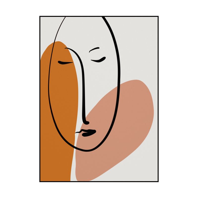 Charcoal Drawings Scandinavian Style Art Girl's Sleeping Face Portraiture in Orange