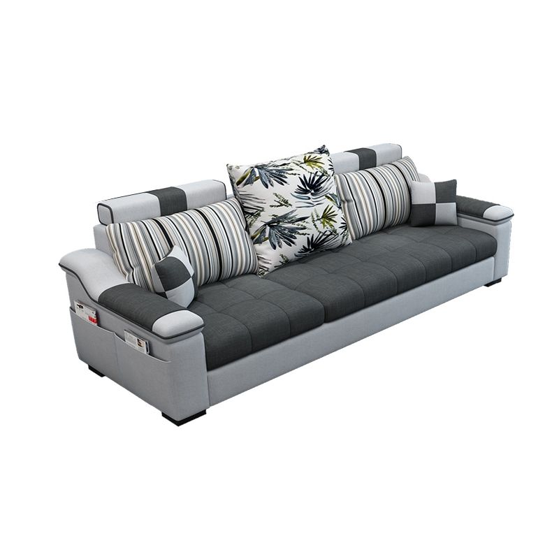 Dark Gray Pillow Top Arm Sectional Upholstered Cushions Back Sofa and Chaise