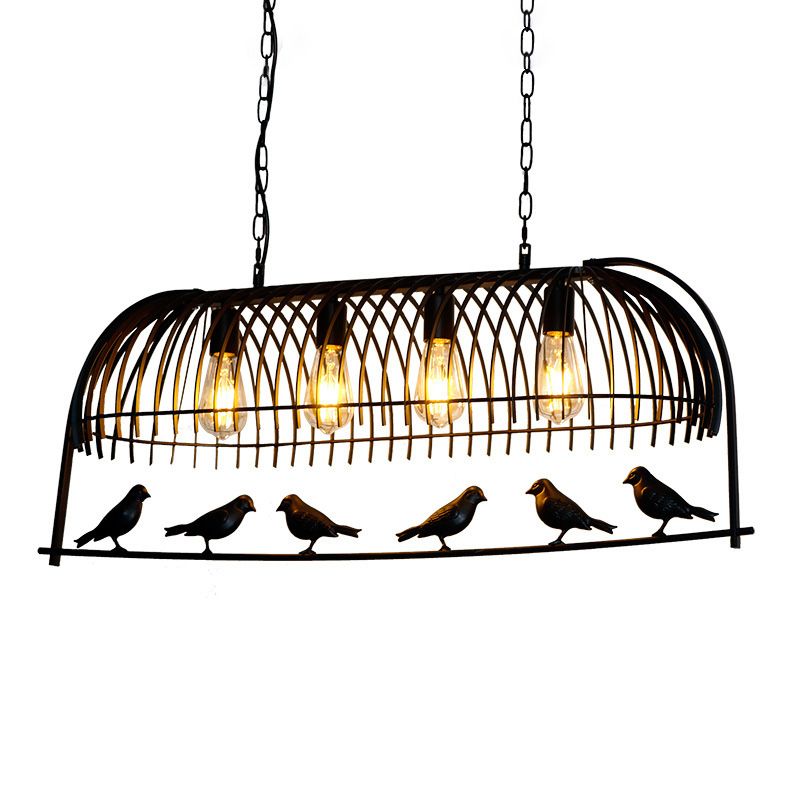 Black Wire Cage Island Chandelier Lights Iron Antique Style Island Light Fixtures