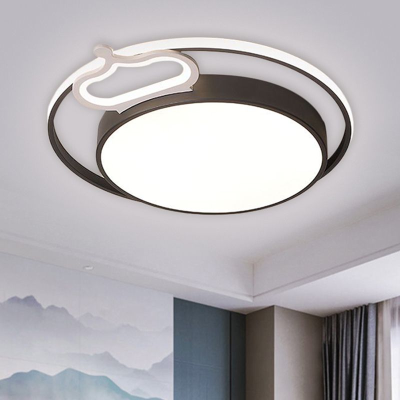 Black/White Slim Drum Ceiling Lamp Nordic Style LED Metal Flush Mount Fixture in Warm/White Light, 16.5"/20.5" Width