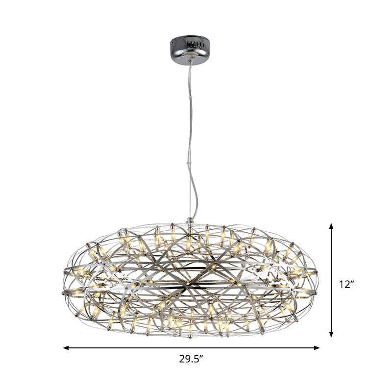 Chrome Disc-Shaped Chandelier Lamp Modern 16"/21" W LED Stainless Steel Hanging Lighting in Warm/White Light