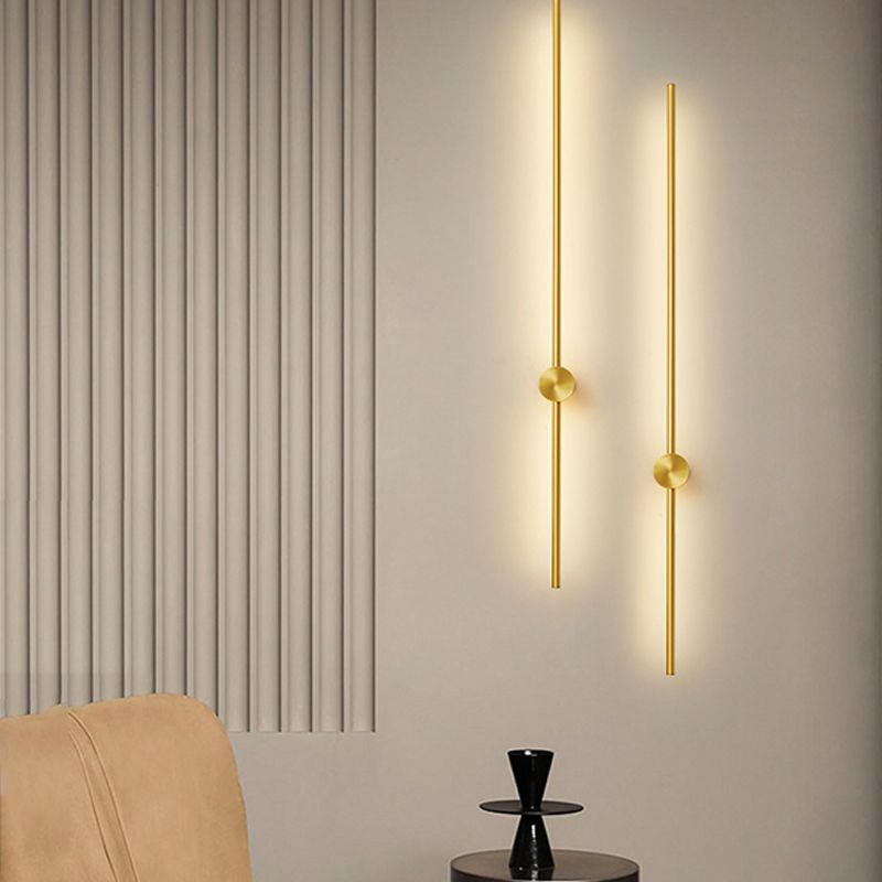 Nordic Style Wall Light Minimalist Straight LED Wall Sconce with Brass for Bedroom