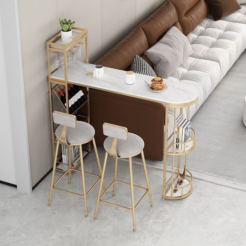 Iron Storage Base Bar Dining Table Modern Bar Table with Wine Glass Holders and Wine Rack