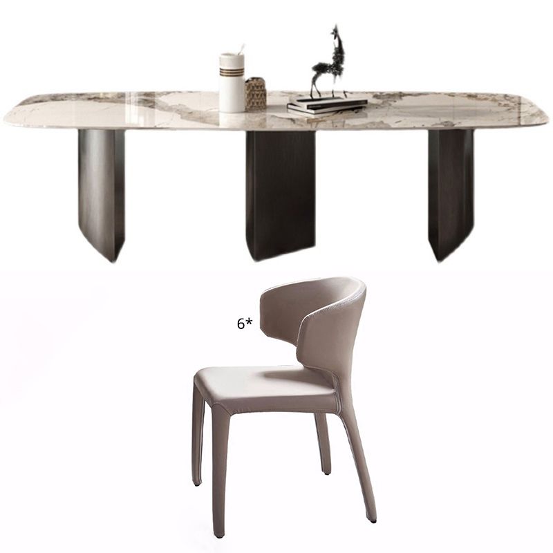 Minimalist Sintered Stone Dining Room Set Fixed Dining Set with Rectangle Table for Home Use