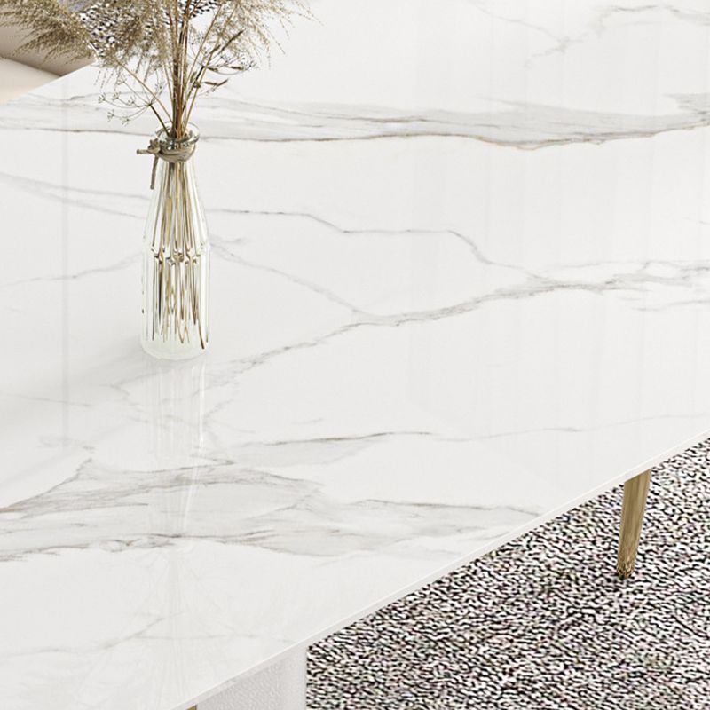 Rectangle Pedestal Table Traditional Luxury Dinner Table with Steel Base