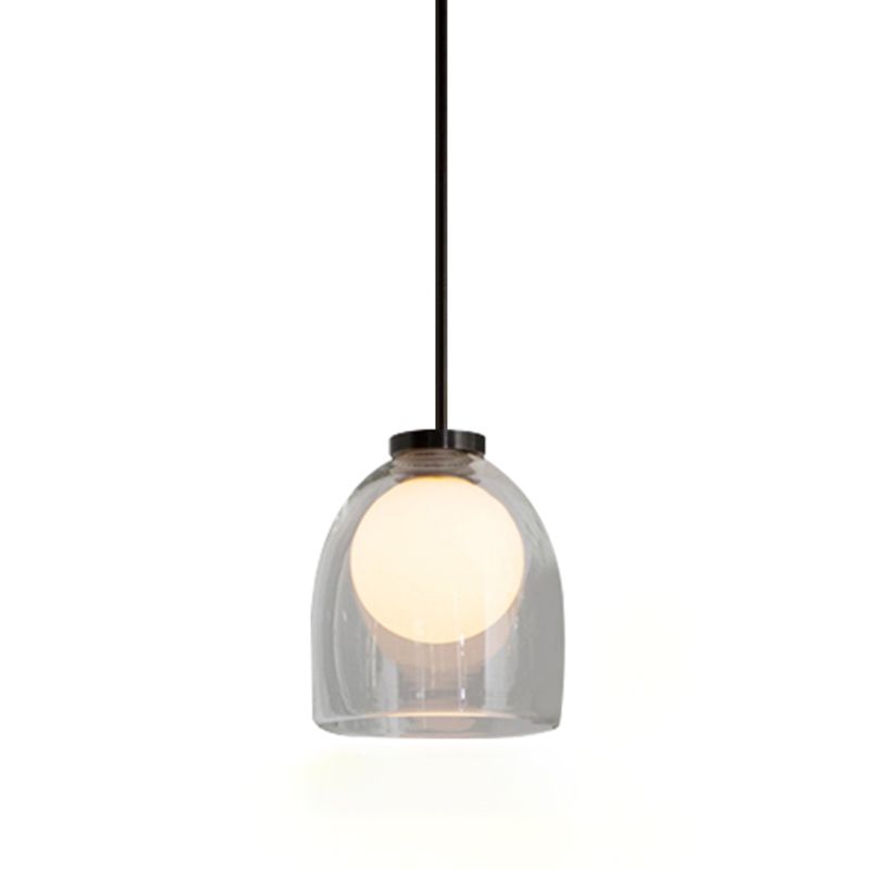 Lampe suspendue à la cloche en verre dans un pendentif en fer forgé moderne pour chambre à coucher