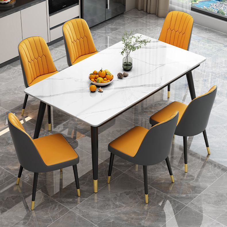 Industrial Style Home Sintered Stone Dining Table Rectangle Table with 4 Legs Carbon Steel Base