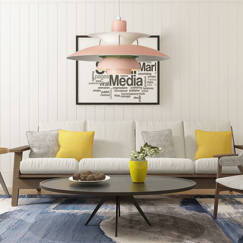 3 Layers Pendant Light with Flared Shade Macaron Style Aluminum 1 Light Black/Gray Hanging Lamp, 12"/16" Wide