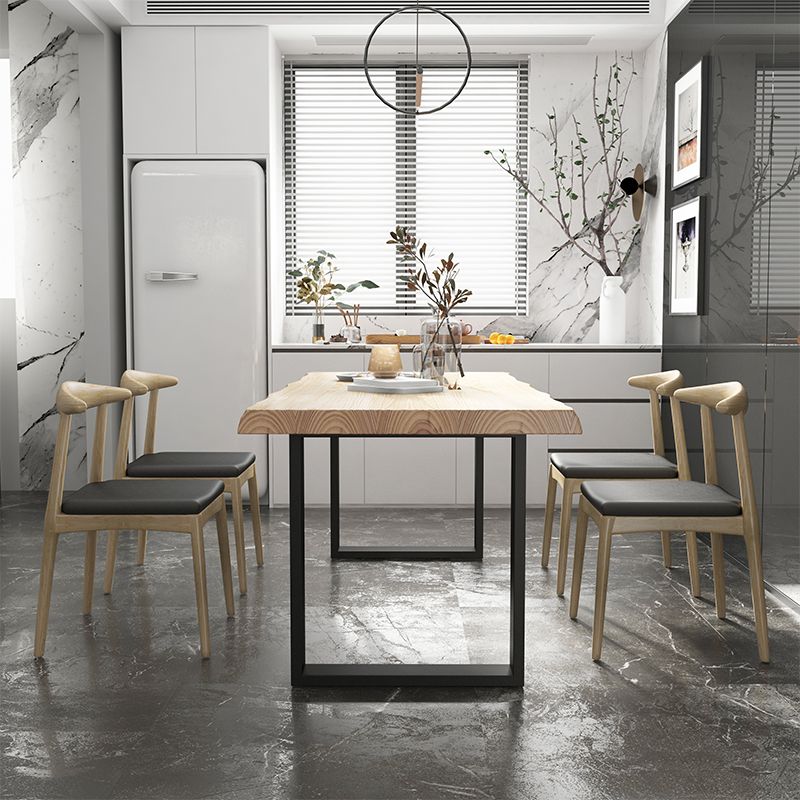 Industrial Pine Wood Dining Table Rectangle Table with Black Double Pedestal