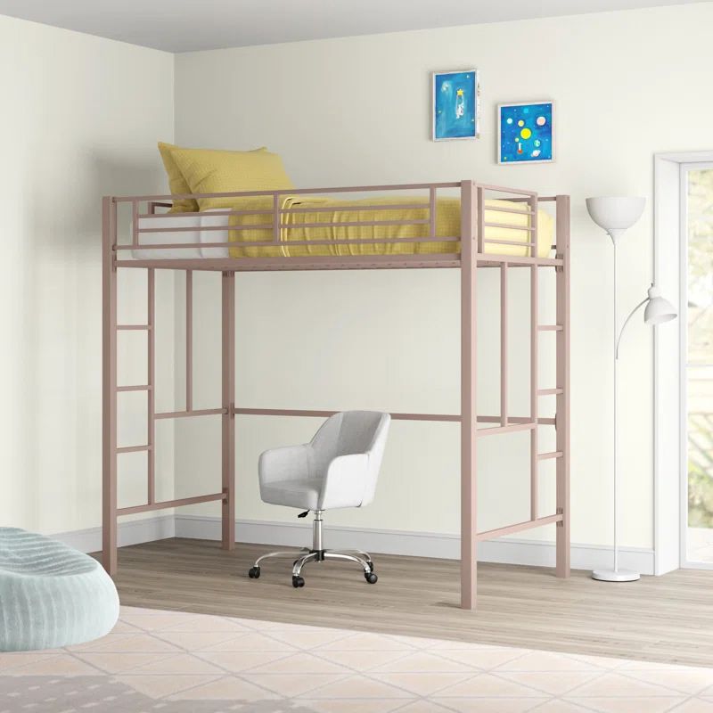 Metal Loft Bed with Built-In Ladder Scandinavian Kids Bed with Open Frame