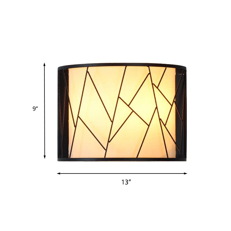 Modern Half-Cylinder Wall Lamp 2-Light Fabric Wire Frame Shade Wall Sconce Light in Black