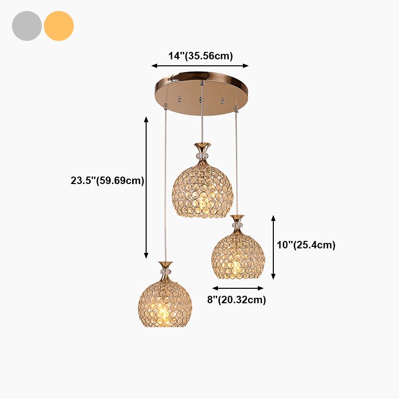 3-Light Dining Room Hanging Light Minimalist Pendant Lighting with Dome Crystal Shade