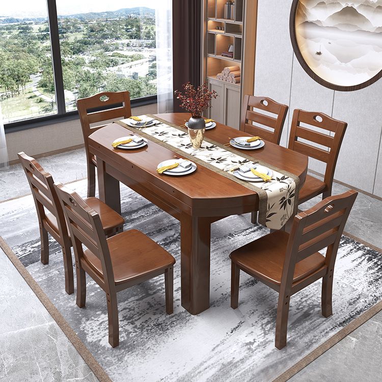 Contemporary Solid Wood Extendable Table Round Standard Dining Table for Kitchen