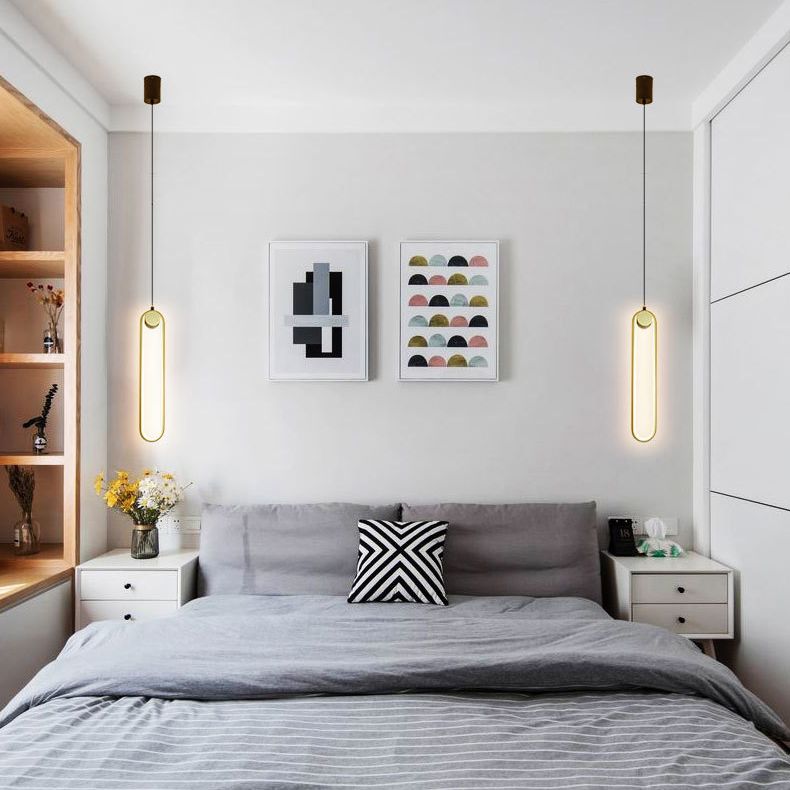 Oblong LED Hanging Lamp in Modern Minimalist Style Wrought Iron Pendant Light with Silicone Shade