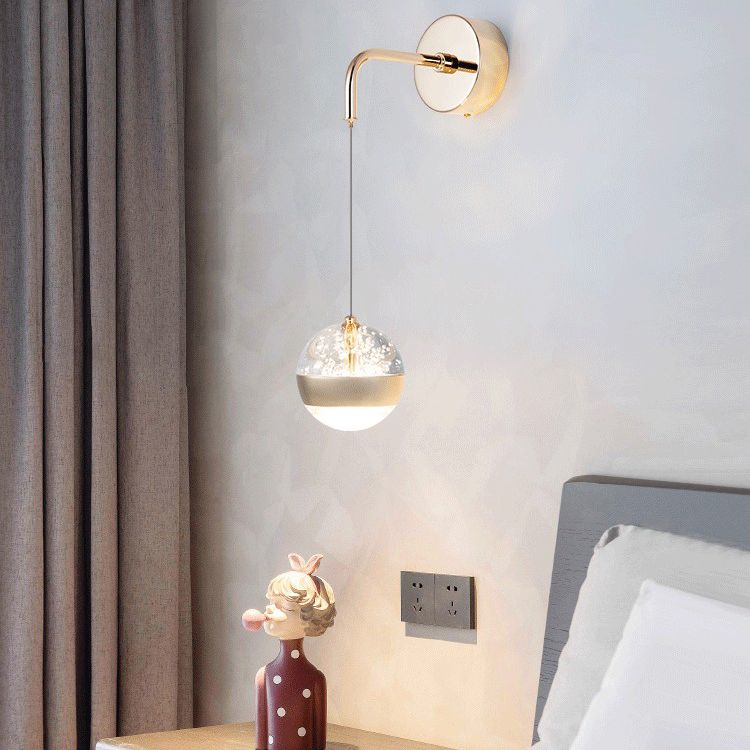 Spherical Crystal Wall Sconce Lighting Minimalist Gold Finish LED Wall Lamp