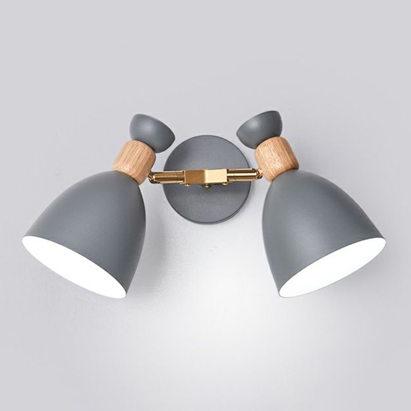 Lámpara de pared geométrica de luz de lectura de 2 cabezas nórdicas con sombra de metal para dormitorio