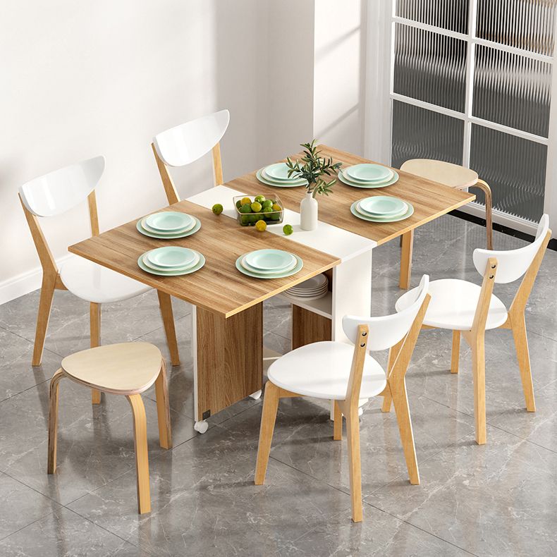 Modern Folding Dining Table Rectangle Wooden Tabletop with Storage
