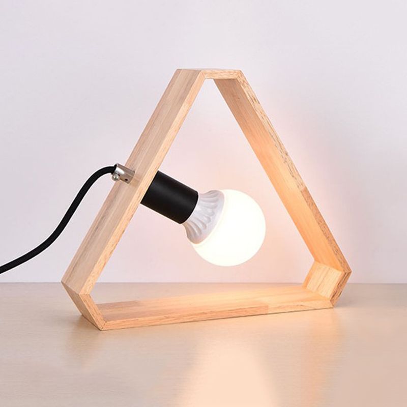 1 lampe de table de la tête de tête simplicité Lumière de nuit beige avec cadre en bois triangulaire