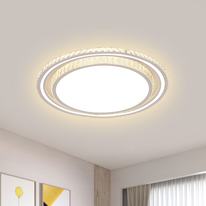 LED Parlor Flush Mount Fixture Simplicity White Ceiling Flush with Round/Square Faceted Crystal Shade