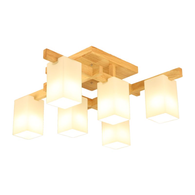 Plafonnier Semi-encastré géométrique en verre, plafonnier en bois de Style concis moderne pour salon