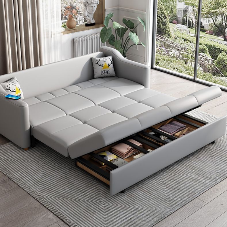 Contemporary Sofa Bed Gray with Storage Cushion Back Upholstered Futon Sleeper Sofa