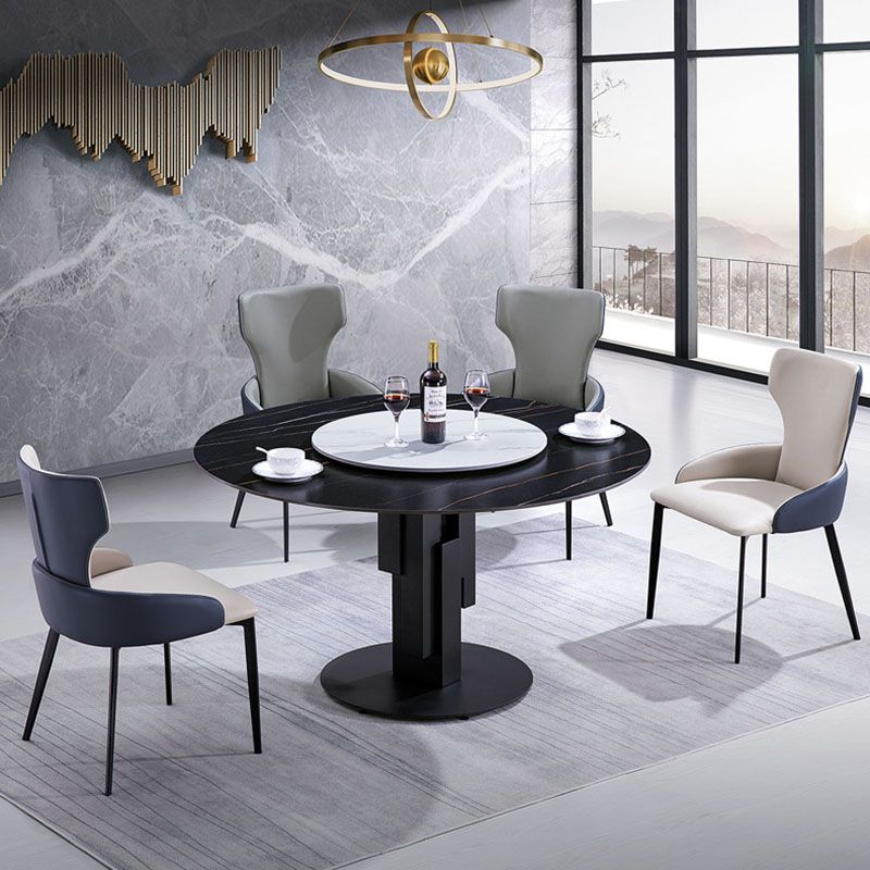 Round Modern Stone Table Standard Height Dining Table with Pedestal Base