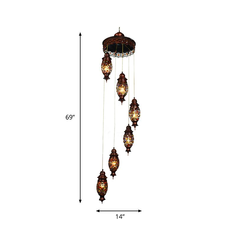 6 lampadine cluster ovale pendente bohémien in rame appeso a soffitto per soggiorno
