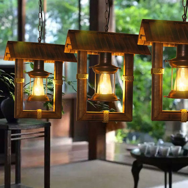 Bulbe simple bambou rectangulaire rétro suspendu lumière nautique de style kérosène modélisation de lampe suspendue lampe