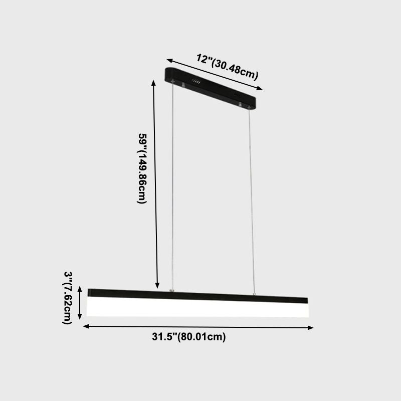 1 Light Linear Island Light Fixture Modernism Metal Island Pendant Lights in Black