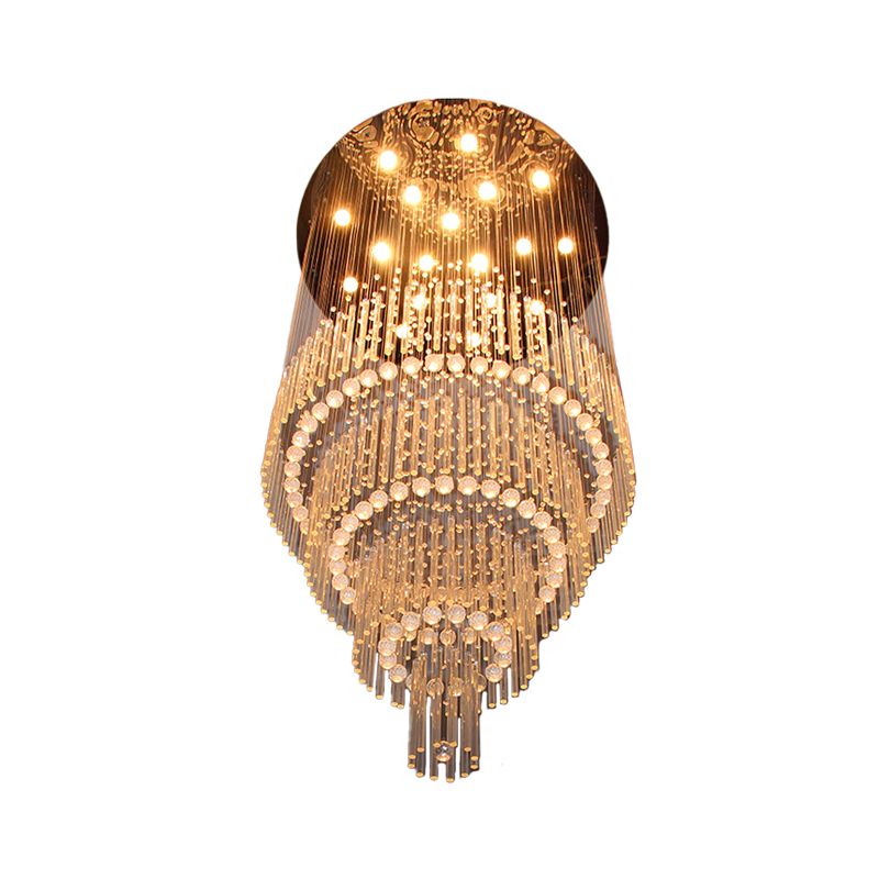 Plafoniera da incasso moderna a più livelli in cristallo a 18 teste in acciaio inossidabile per sala