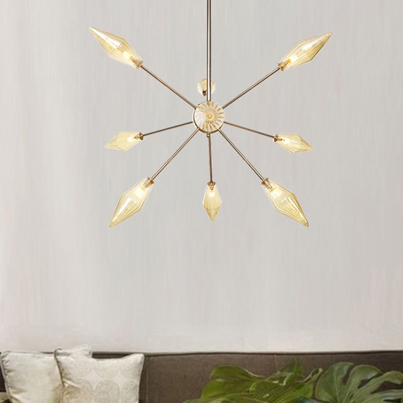 Diamond Shape Indoor Hanging Chandelier Light Amber/Clear Glass 9/12/15-Head Industrial Stylish Ceiling Light Fixture