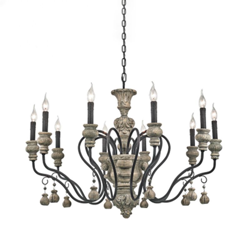 Candlestick Hanging Chandelier French Country Multi Lights Living Room Pendant in Grey