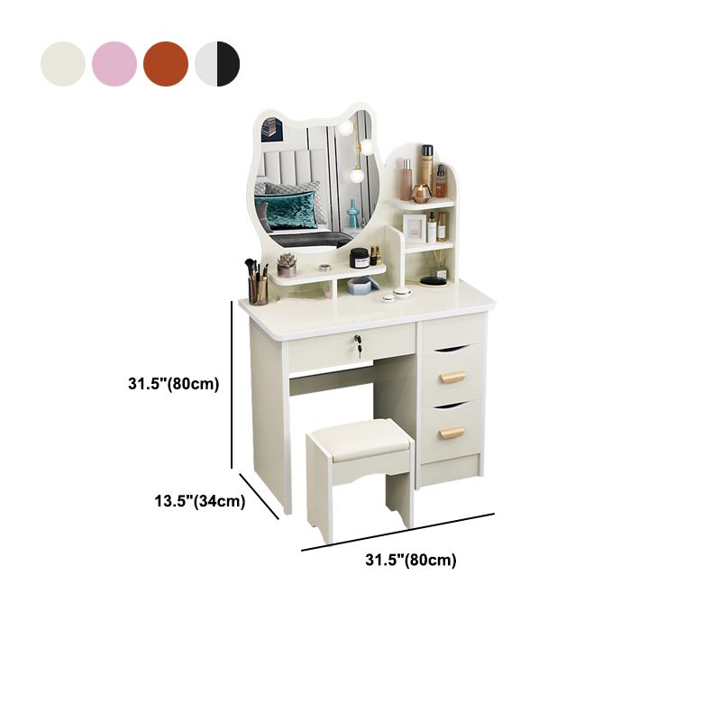 4 Drawers 31.5" Wide Vanity Set Nordic Wood Dressing Table with Stool and Mirror