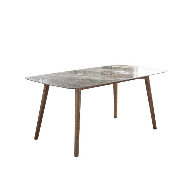 Glossy Gray Stone Top Dinette Table with Wooden Frame Mid-Century Dining Table for Home