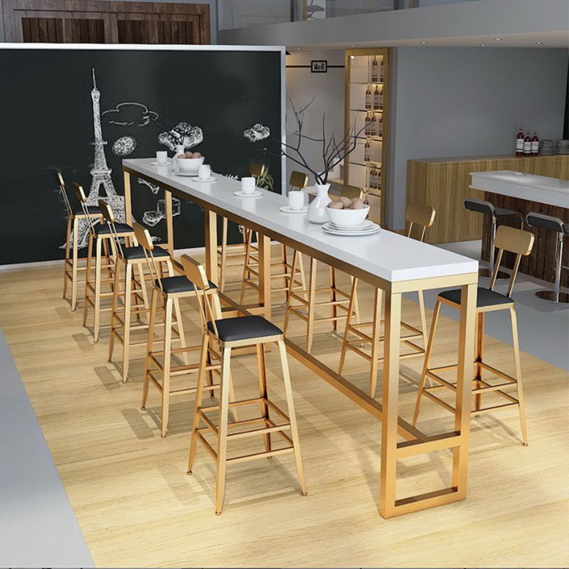 White Solid Wood Bar Table Trestle Base Dining Table for Kitchen Living Room