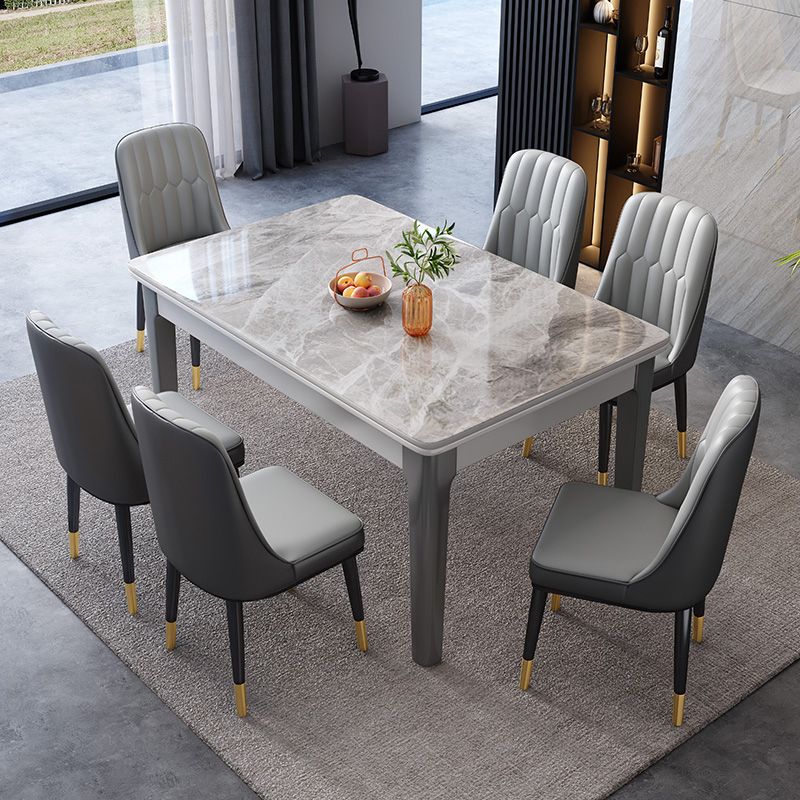 Mesa de comedor de piedra sinterizada de mediados de siglo, mesa rectangular con base de 4 patas para el hogar