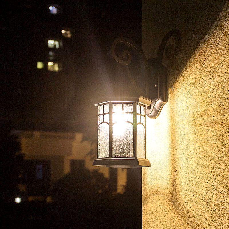 Seedy Glass Pavilion Shaped Wall Light Classic 1 Head Courtyard Wall Lighting Fixture in Black