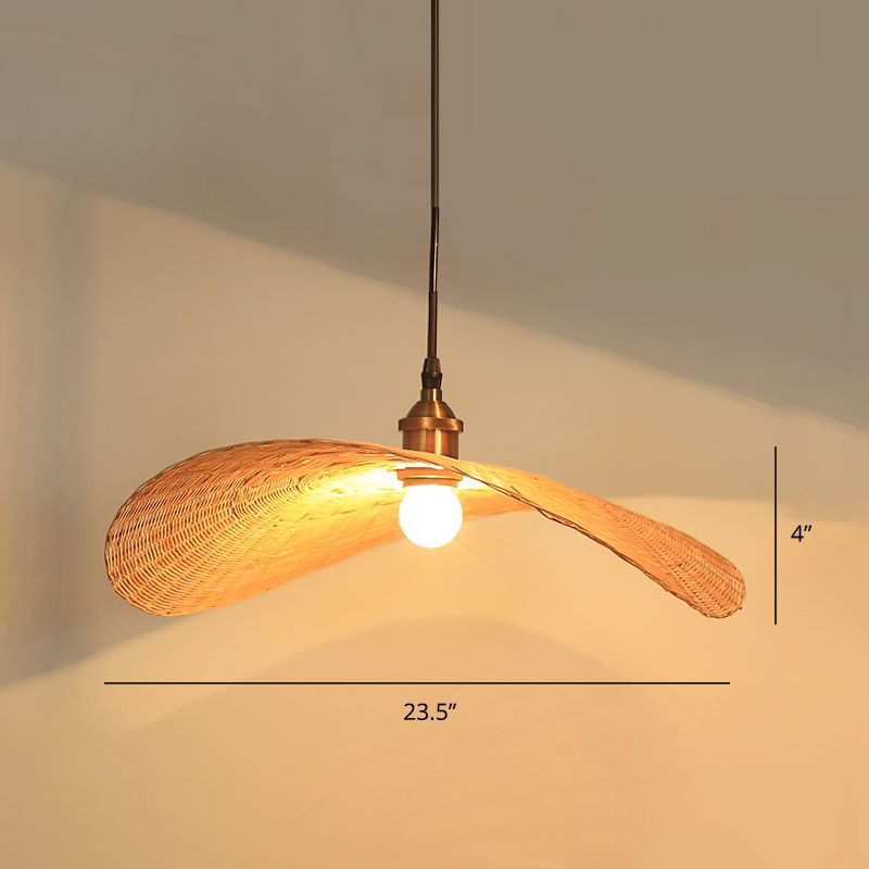 Lotus Leaf Suspension Lighting Minimalist Bamboo 1 Head Wood Pendant Ceiling Light