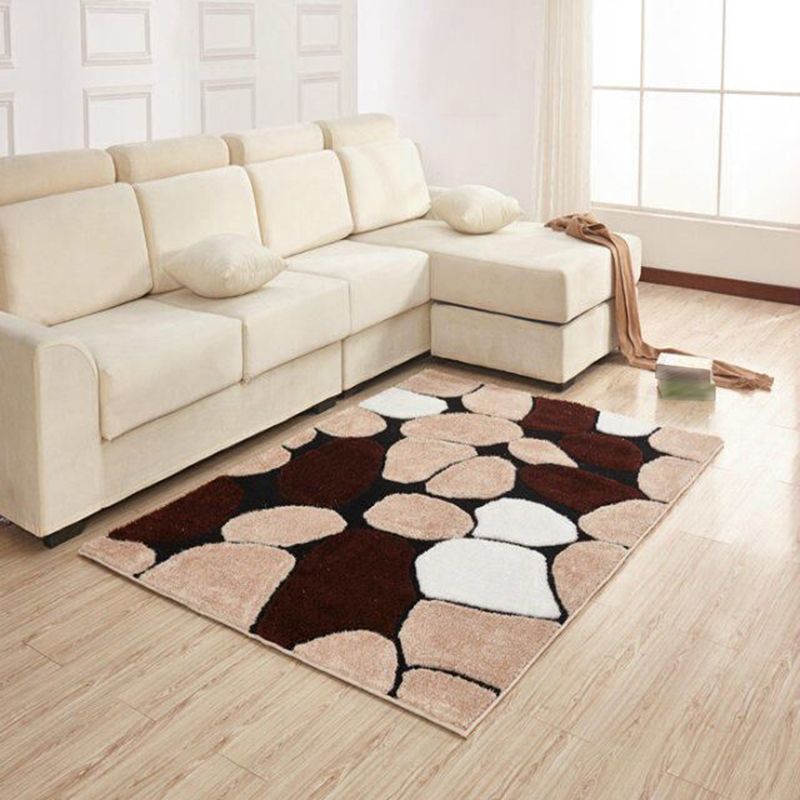 Dark Gray Simple Rug Polyester Pattern Rug Washable Rug for Living Room