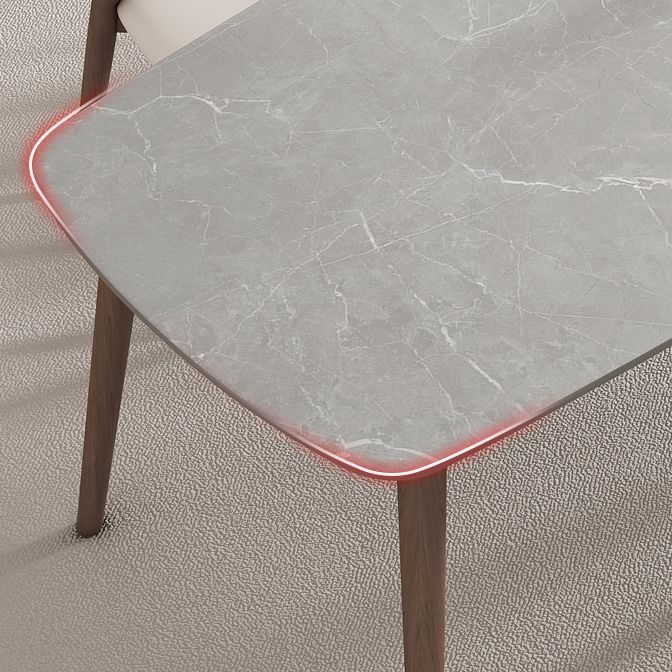 Mid-century Dining Table Stone Top Dining Table with Solid Wood Base