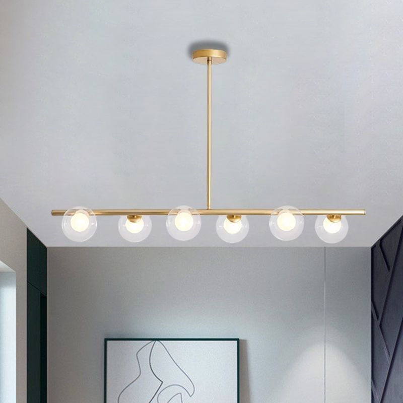 Clear Glass Ball Island Light over Dining Table 6 Light Modern Metallic Hanging Chandelier in Black/Gold