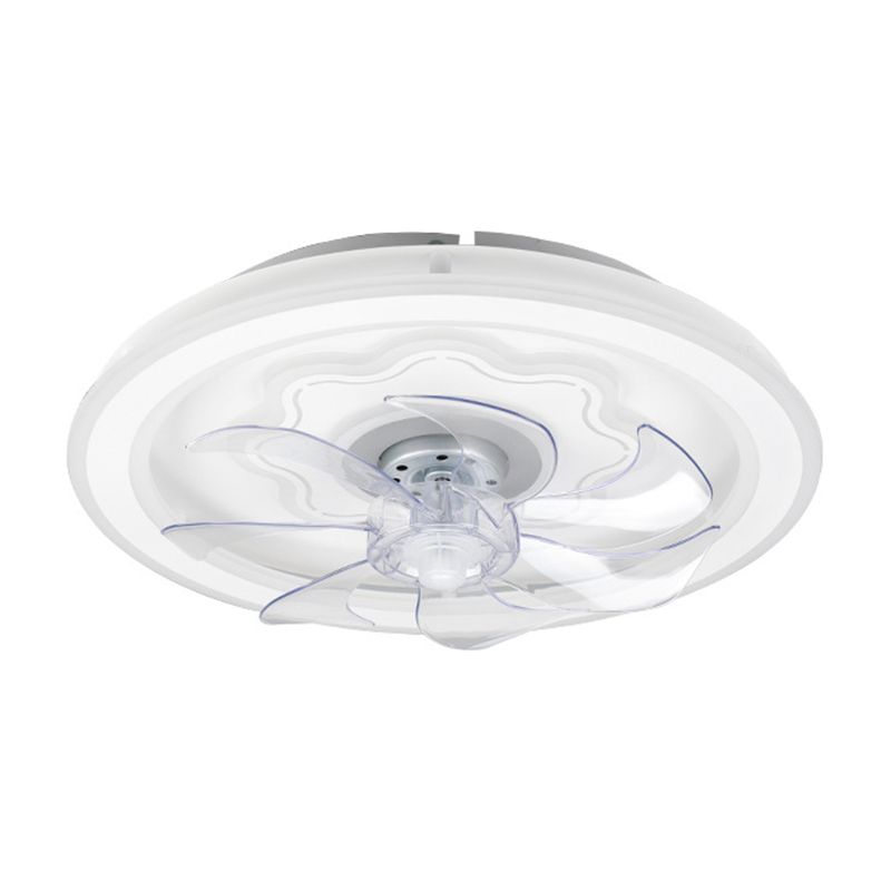 Simple Circular LED Fan Light 3-Blade Bedroom Semi Flush Ceiling Light in White