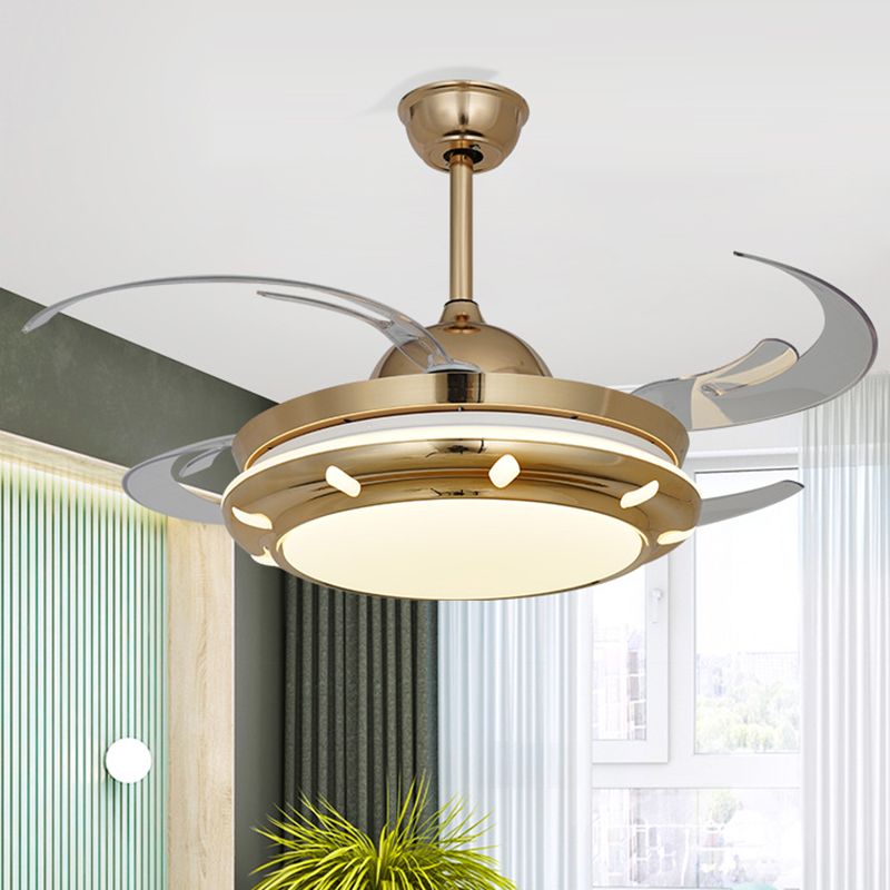 42 "brede acrylgouden plafondventilator Lamp cirkelvormige LED Moderne semi -spoelinglicht voor woonkamer, 4 heldere messen