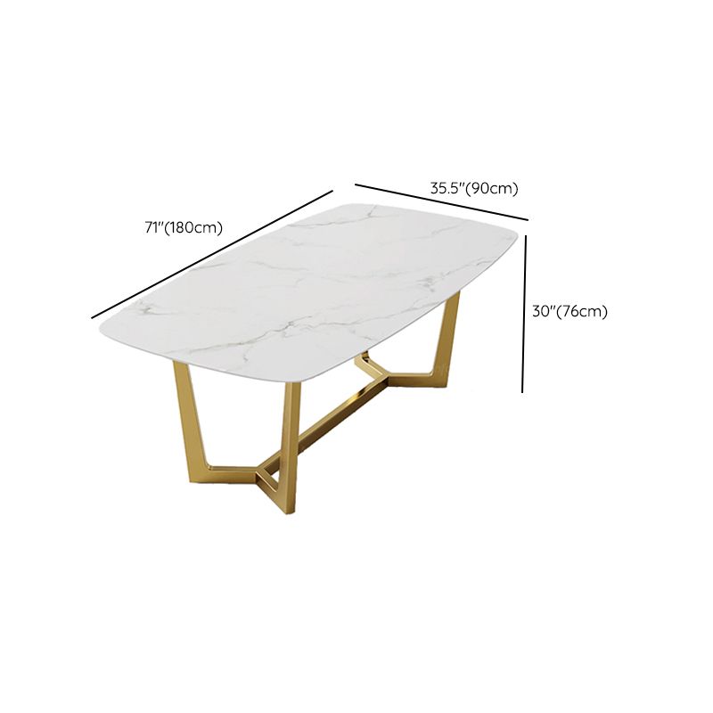 Glam Rectangle Table Sintered Stone Table with Metal Legs for Kitchen